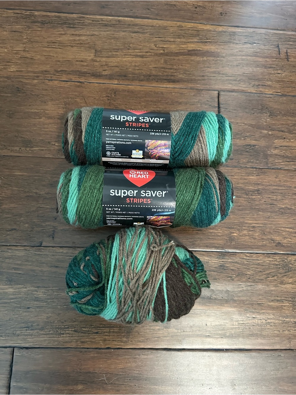 Super Saver Stripes Yarn - Green and Brown Blend